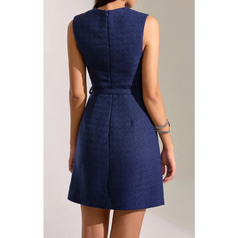 Commense Navy Lace Mini Dress XL Tailored Tweed Sleeveless Parisian Chic - Picture 4 of 8